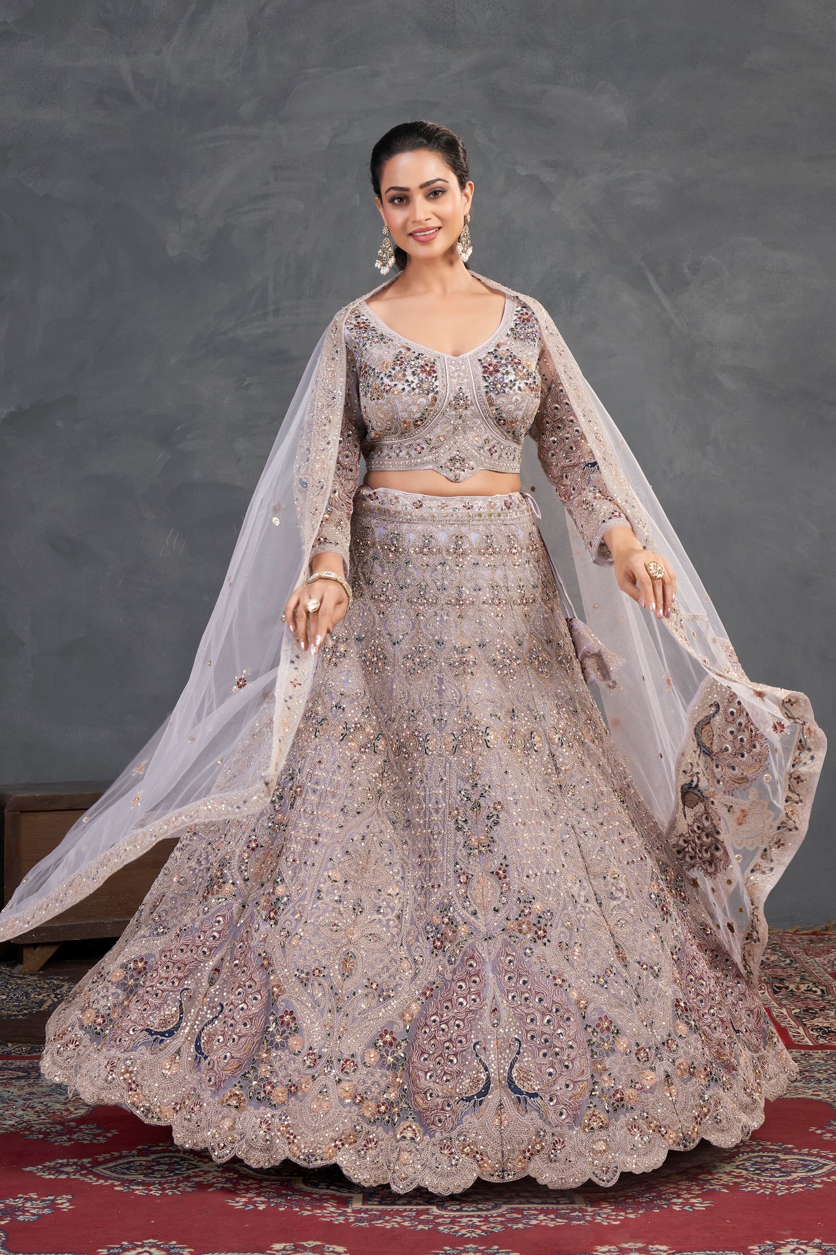Champagne Blush Embroidered Lehenga – Regal Radiance with Handcrafted Detailing