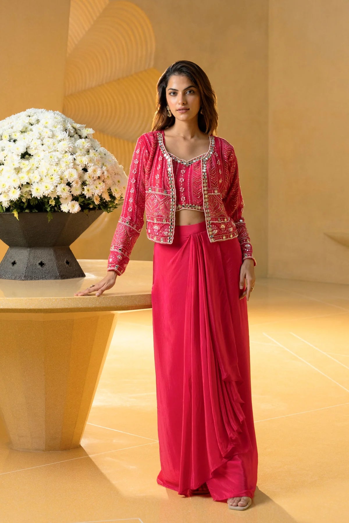 Rose Rouge Draped Jacket Set | Label S4U