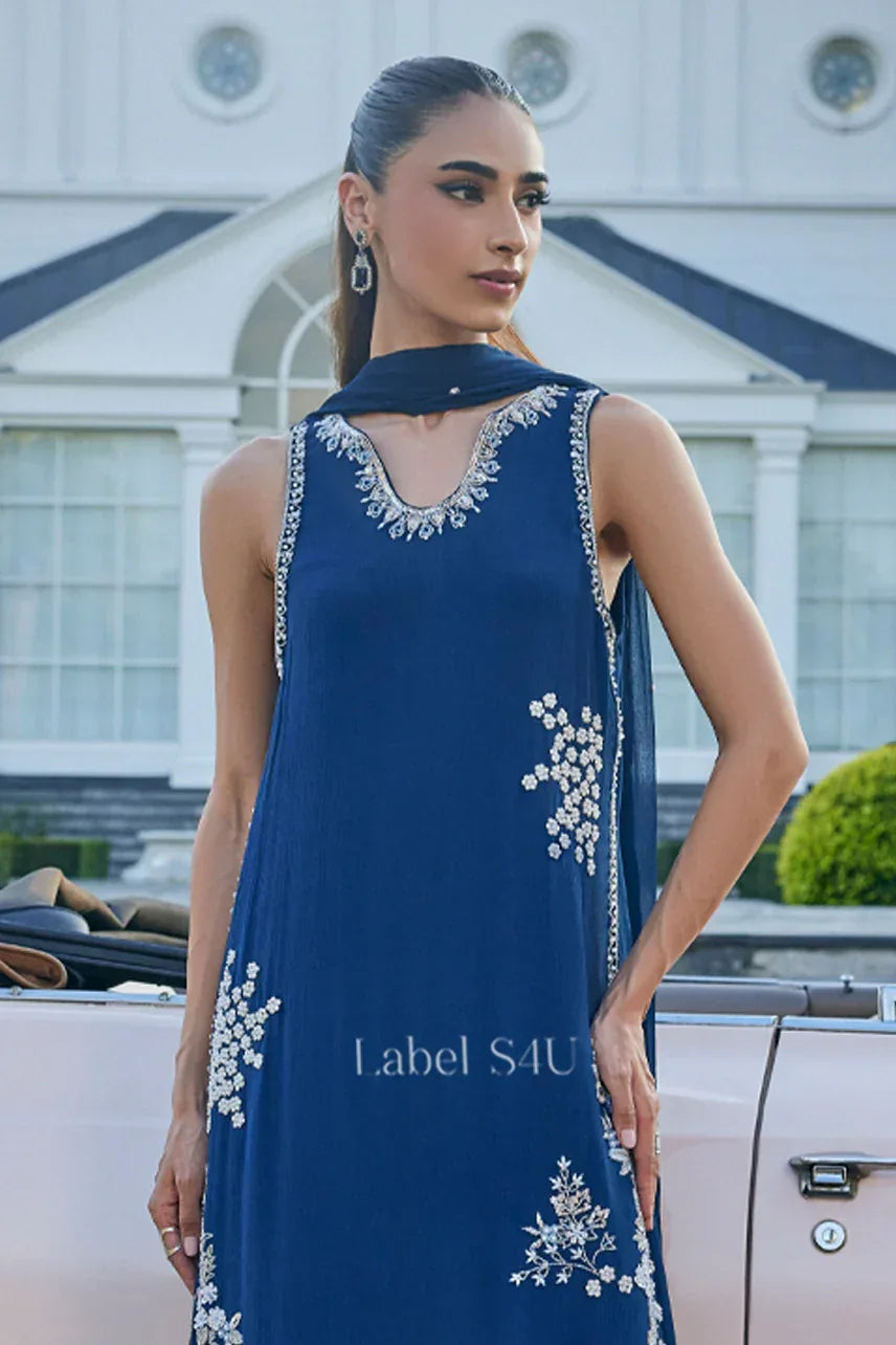 Midnight Blue Embroidered Palazzo Set - MishUUU