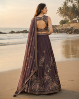 Mocha Rose Embroidered Lehenga Couture Set
