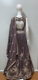 Mocha Rose Embroidered Lehenga Couture Set