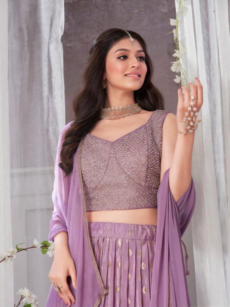 Lavender Gold Pleated Lehenga Luxe Set