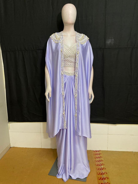 Lilac Pearl Cape Saree Set