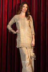 Champagne Zari Pearl Kurta Couture Ensemble