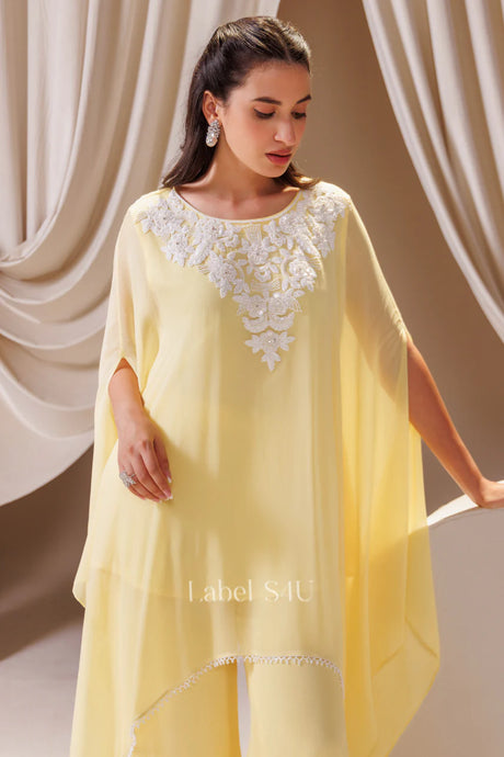 Lemon Yellow Cape Style Palazzo Suit | Label S4U