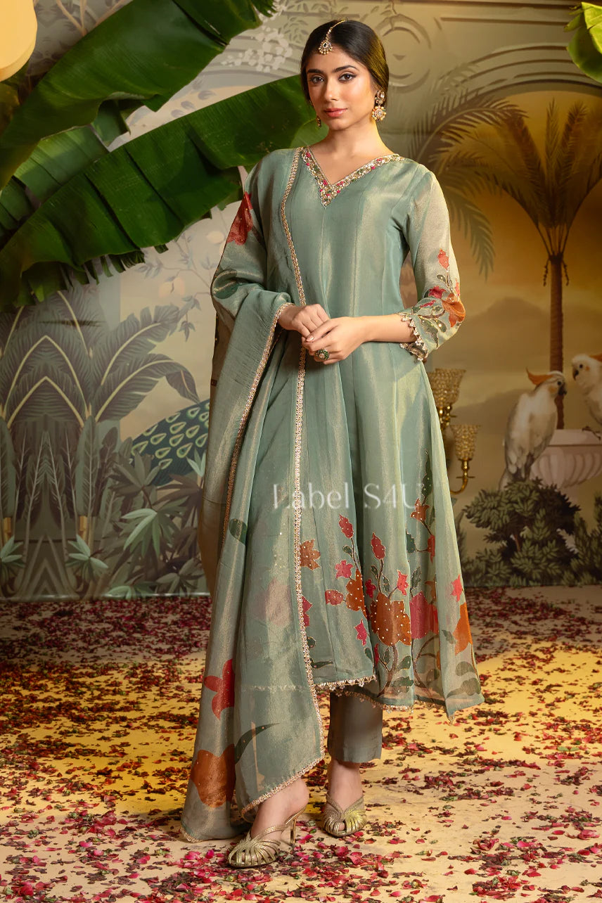 Sage Green Organza Suit Set | Label S4U