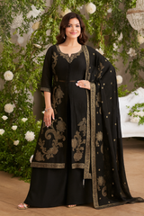 Black Palazzo Suit with Antique Gold Handcrafted Detailing
