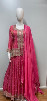 Rani Pink Gold Embroidered Lehenga Set