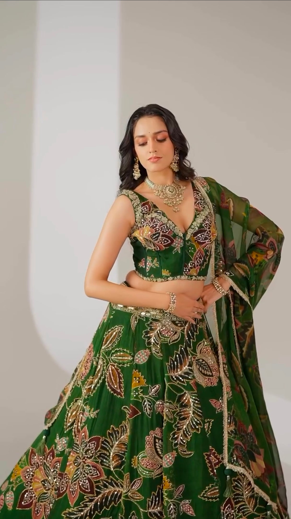 Emerald Bloom Embroidered Lehenga Set (40-45 days Delivery)