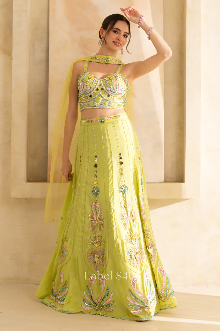 Lime Mirage Embellished Lehenga Set