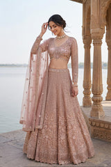 Rose Gold Zari Bridal Lehenga Couture Ensemble