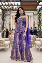 Royal Violet Brocade Sharara Set