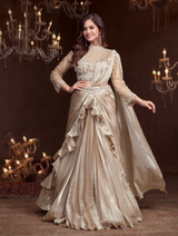 Champagne Drape Ruffle Saree Set