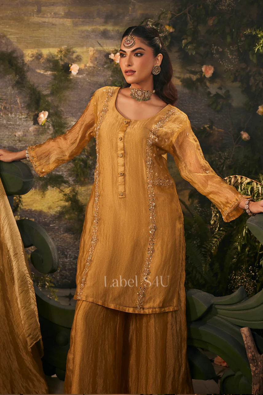 Mustard Gold Embroidered Luxe Sharara Set