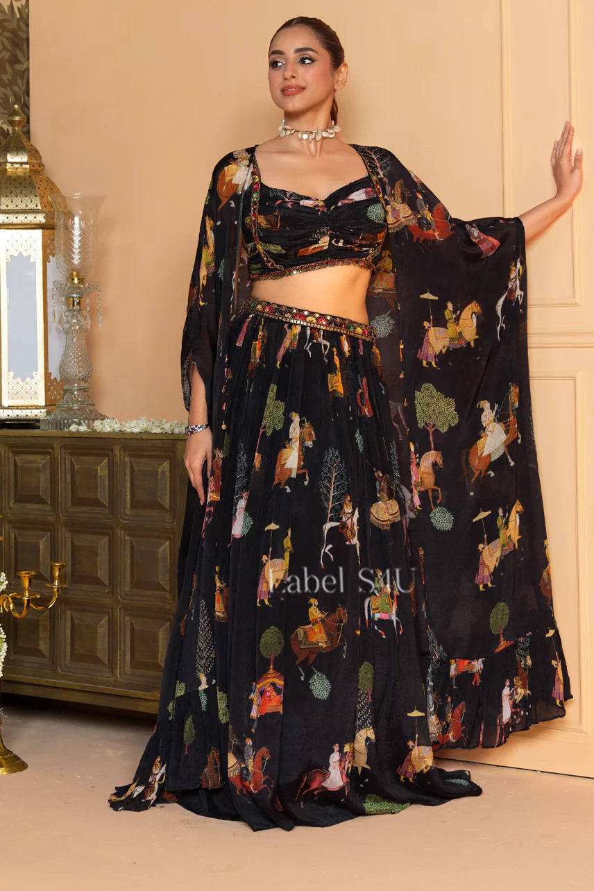 Midnight Royal Printed Lehenga Set - Label S4U