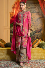 Fuchsia Pink Floral Printed Suit with Grey Palazzo | Label S4U
