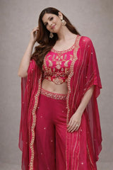 Rani Pink Cape Set with Zari Embroidery and Shimmer Accents | Label S4U - MishUUU