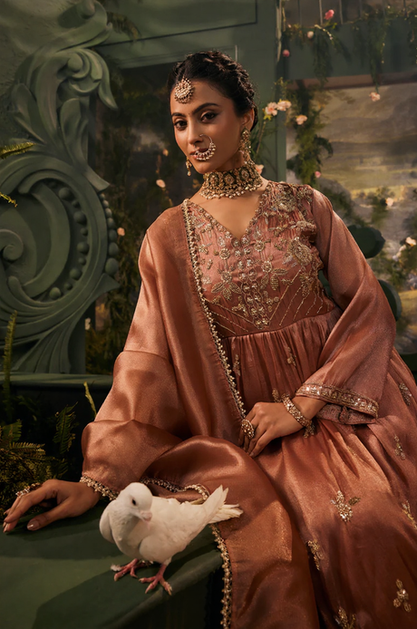 Copper Zariya Embroidered Anarkali Set