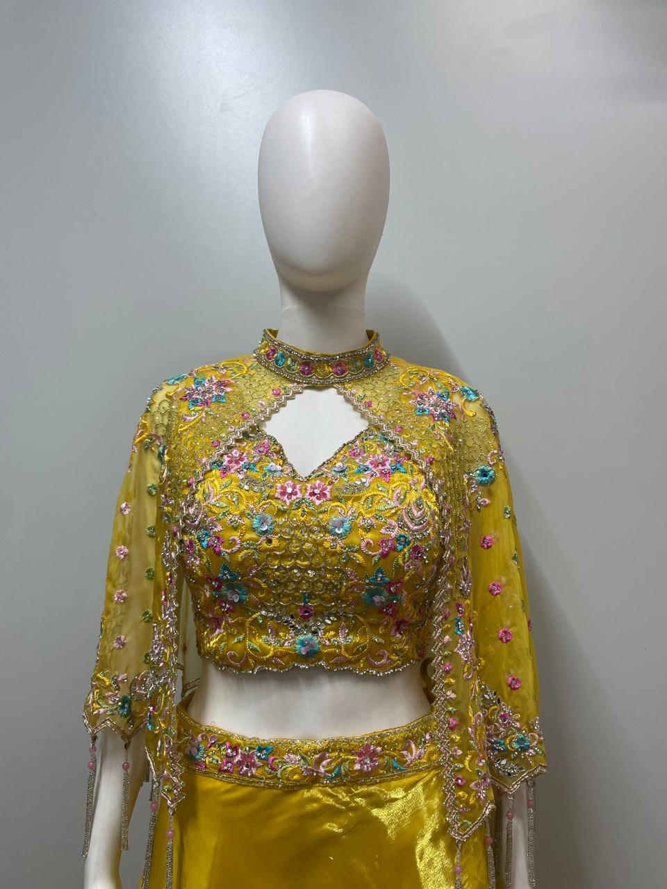 Mustard Bloom Embroidered Lehenga Couture Set