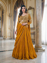 Mustard Draped Lehenga Luxe Set