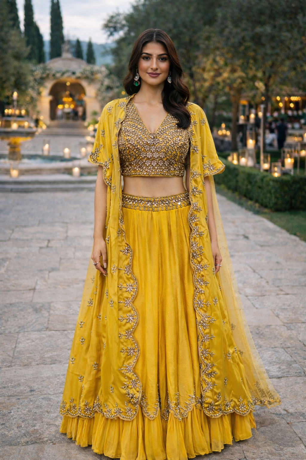 Mustard Mirror Sharara Jacket Set