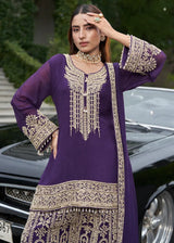Royal Plum Zari Palazzo Sharara Ensemble - MishUUU