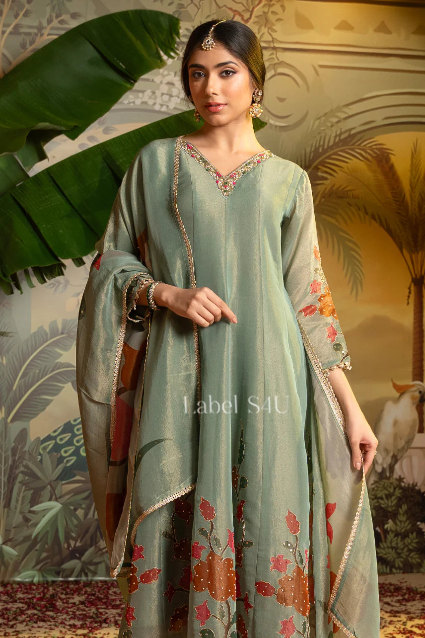 Sage Green Organza Suit Set | Label S4U