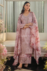 Dusty Rose Floral Kurta Set with Handcrafted Accents |Label S4U