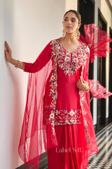 Crimson Red Sharara Set | Label S4U