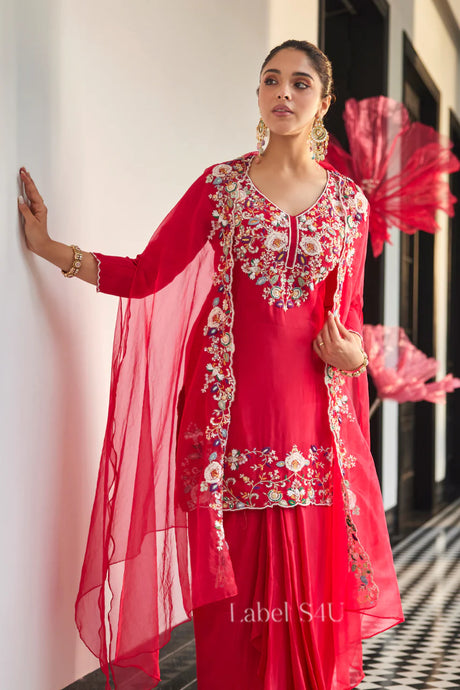 Crimson Red Sharara Set | Label S4U