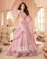 Lavender Ruffle Lehenga with Handcrafted Blouse & Dupatta