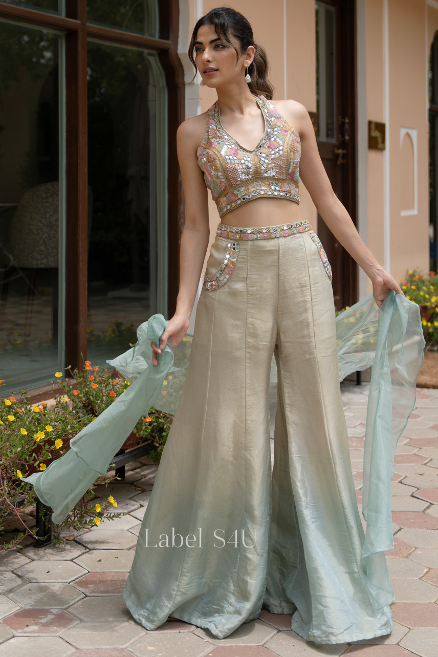 Seafoam Mirror Embroidered Palazzo Set