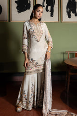 Ivory Garden Print Sharara Set - Label S4U