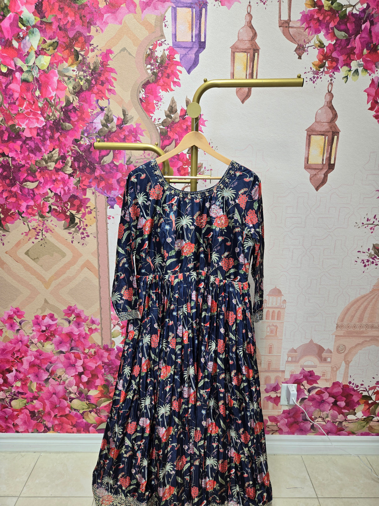 Navy Blue Floral Anarkali