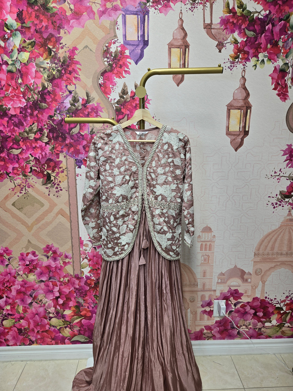 Rose Gold Anarkali with Embellished Jacket