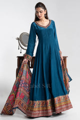 Teal Blue Anarkali with Printed Dupatta |Label S4U