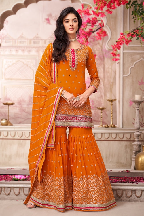 Tangerine Royale Sharara Set