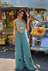 Aqua Mirror Tassel Palazzo Set