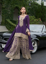 Royal Plum Zari Palazzo Sharara Ensemble - MishUUU