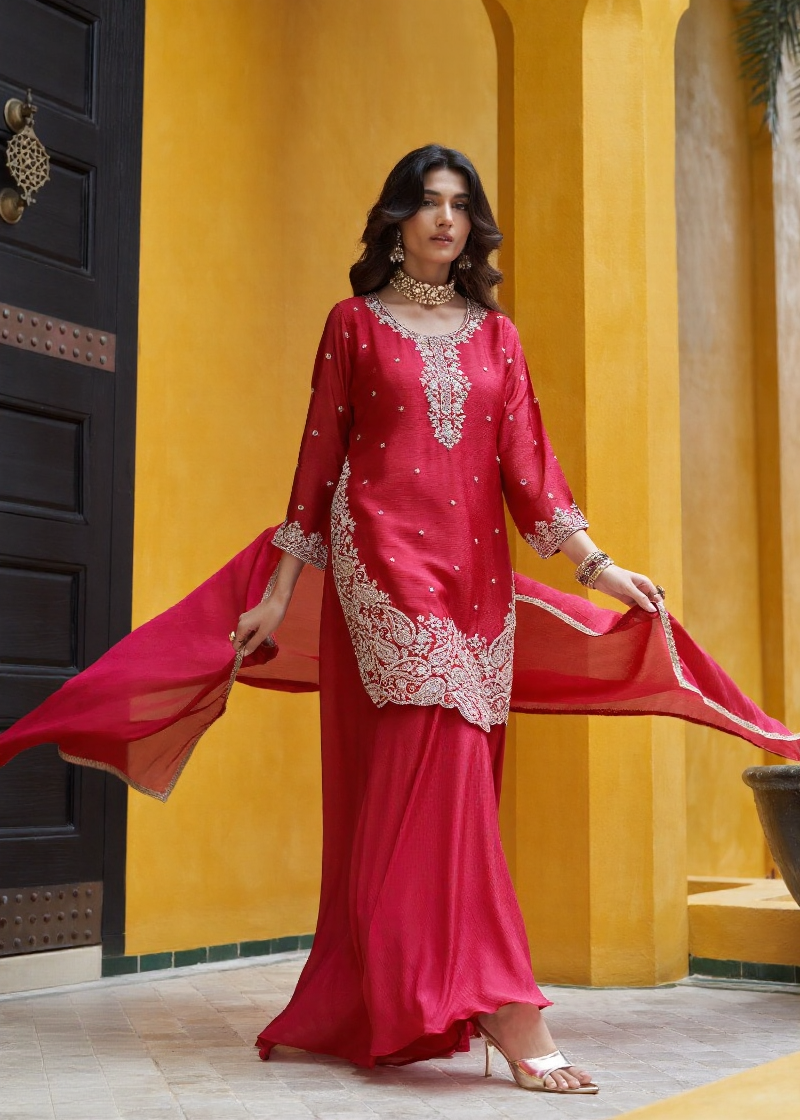 Crimson Noor Embroidered Sharara Ensemble