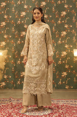 Golden Beige Embroidered Palazzo Set - MishUUU