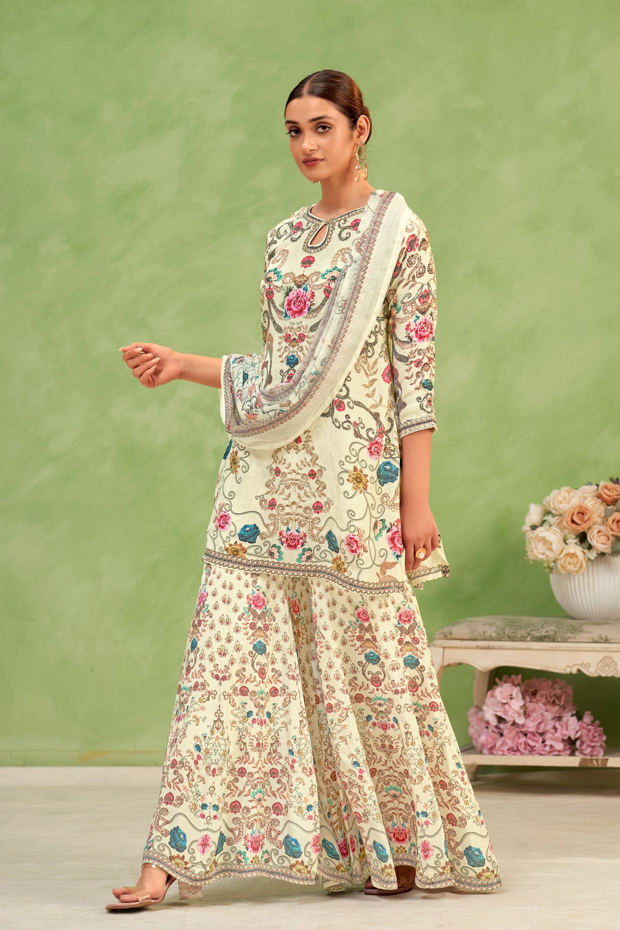 Ivory Multicolor Sharara Set | Label S4U