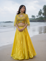 Mustard Bloom Embroidered Lehenga Couture Set