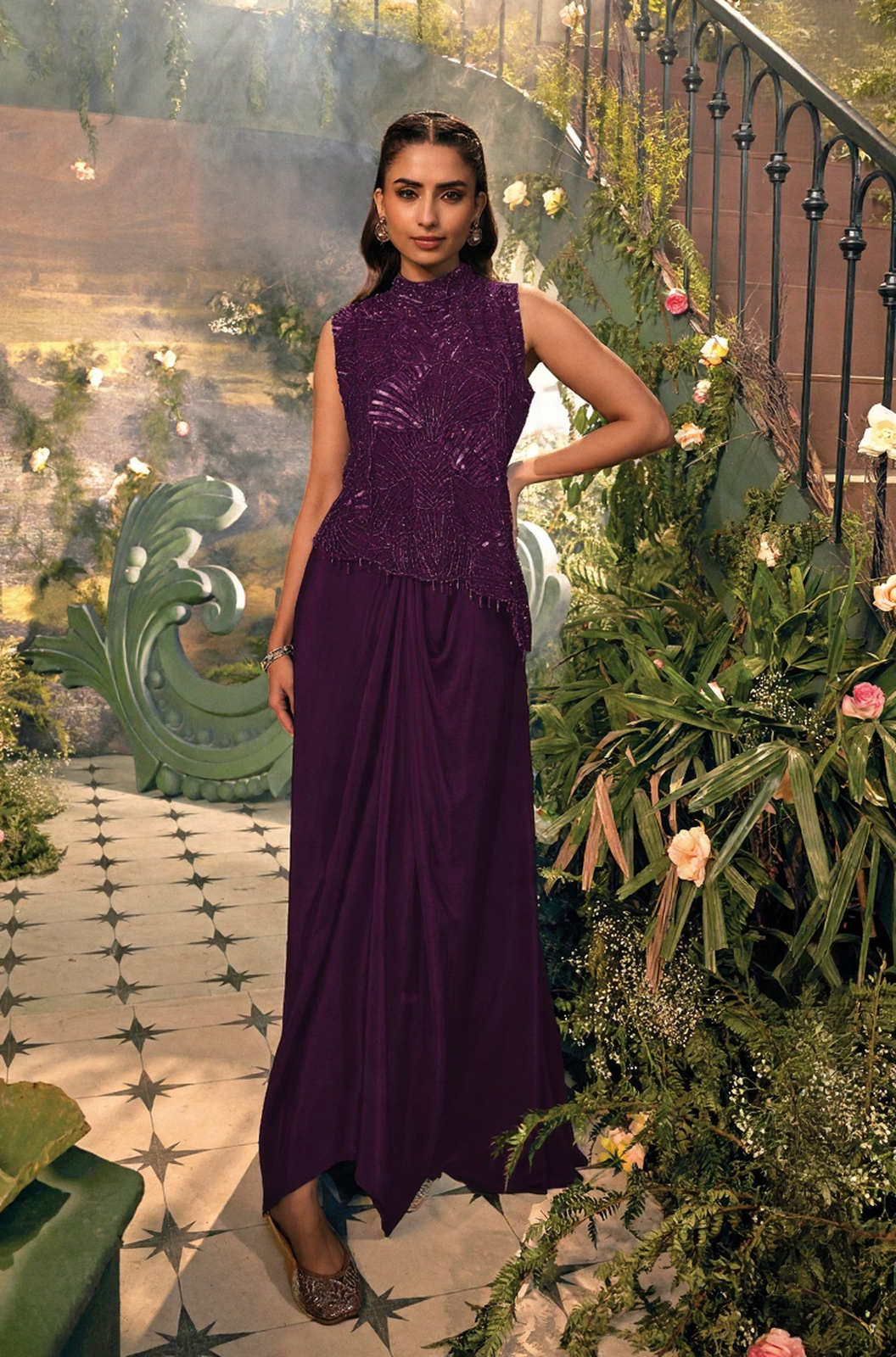 Royal Plum Embellished Drape Suit