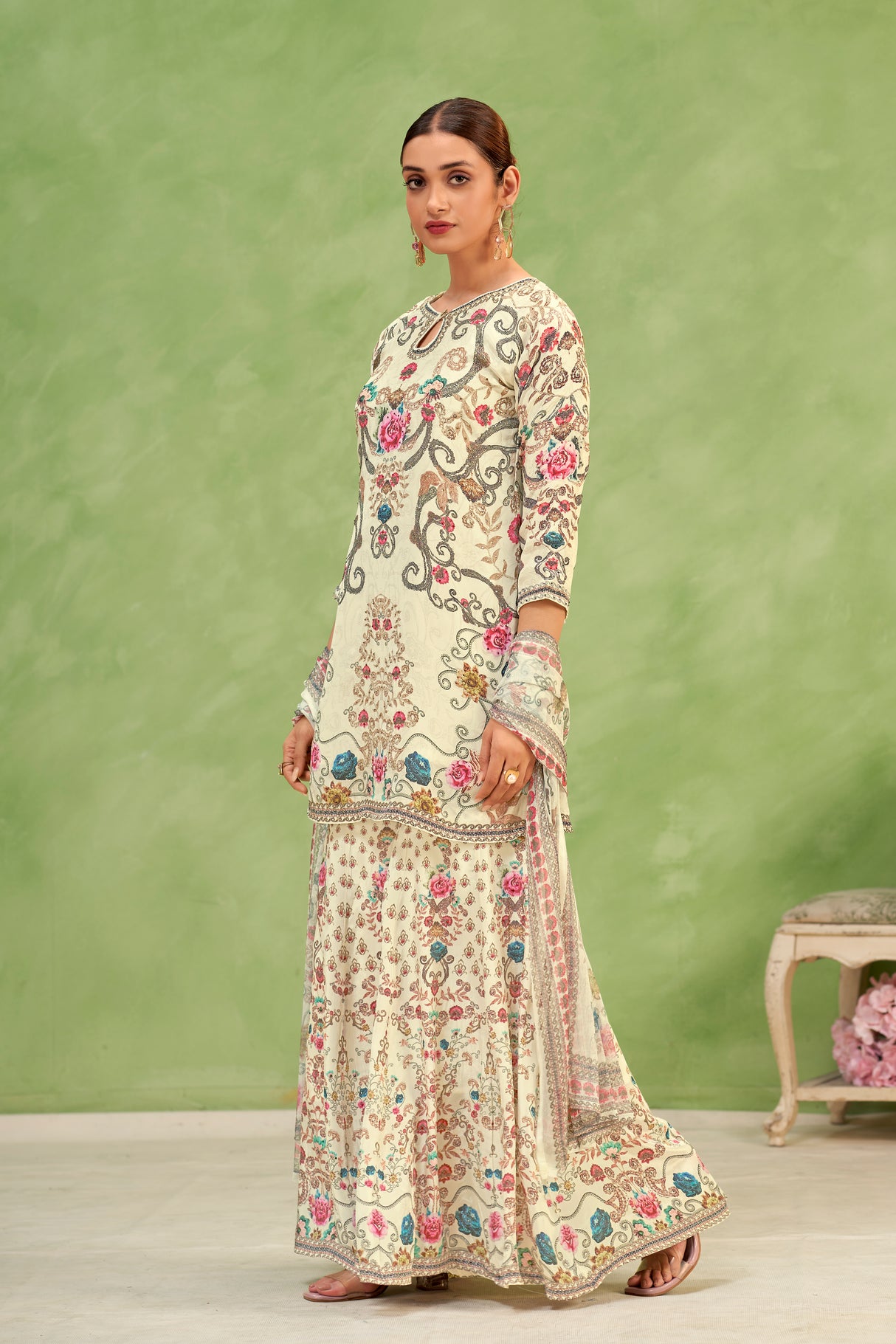 Ivory Multicolor Sharara Set | Label S4U