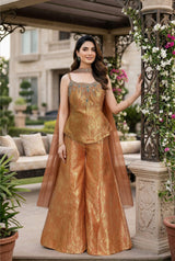 Golden Amber Brocade Sharara Set
