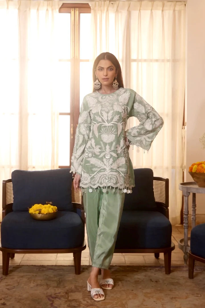 Sage Pearl Embroidered Co Ord Set