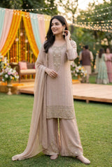 Champagne Embroidered Kurta Palazzo Set