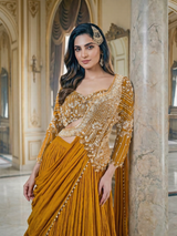 Mustard Draped Lehenga Luxe Set