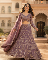 Mauve Gold Embellished Lehenga Couture Ensemble
